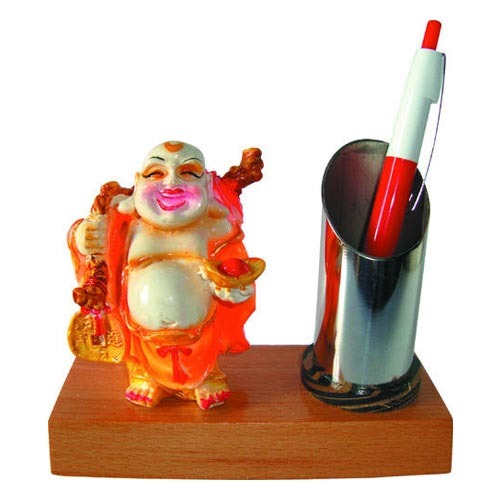 Wooden Pen Stand with Buddha